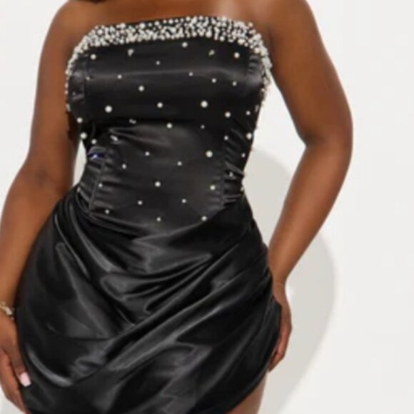 Black Diamond Studded Mini Dress - Picture 1 of 4